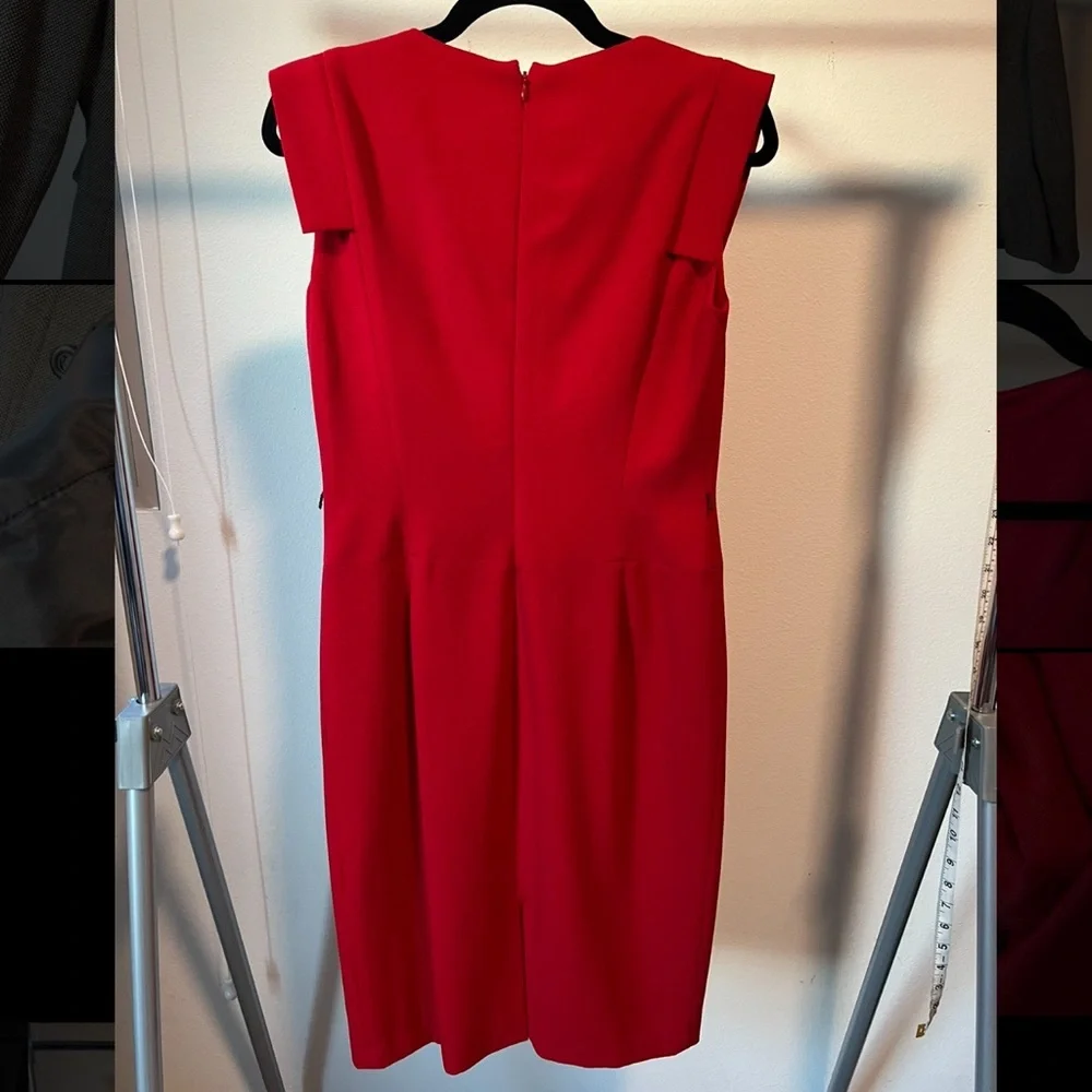 Ninewest Womens Stretch V-Neck Cap Sleeve Bodycon Sheath Pencil Dress Red Size 6 - Picture 3 of 5